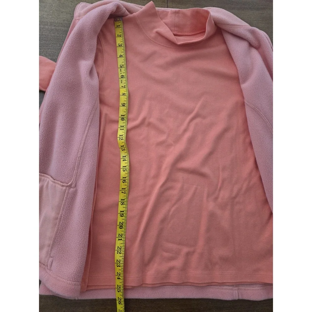 Women's ll Bean Fleece Vest‎ Two Piece Set Mock Turtleneck L/XL Orange Peach